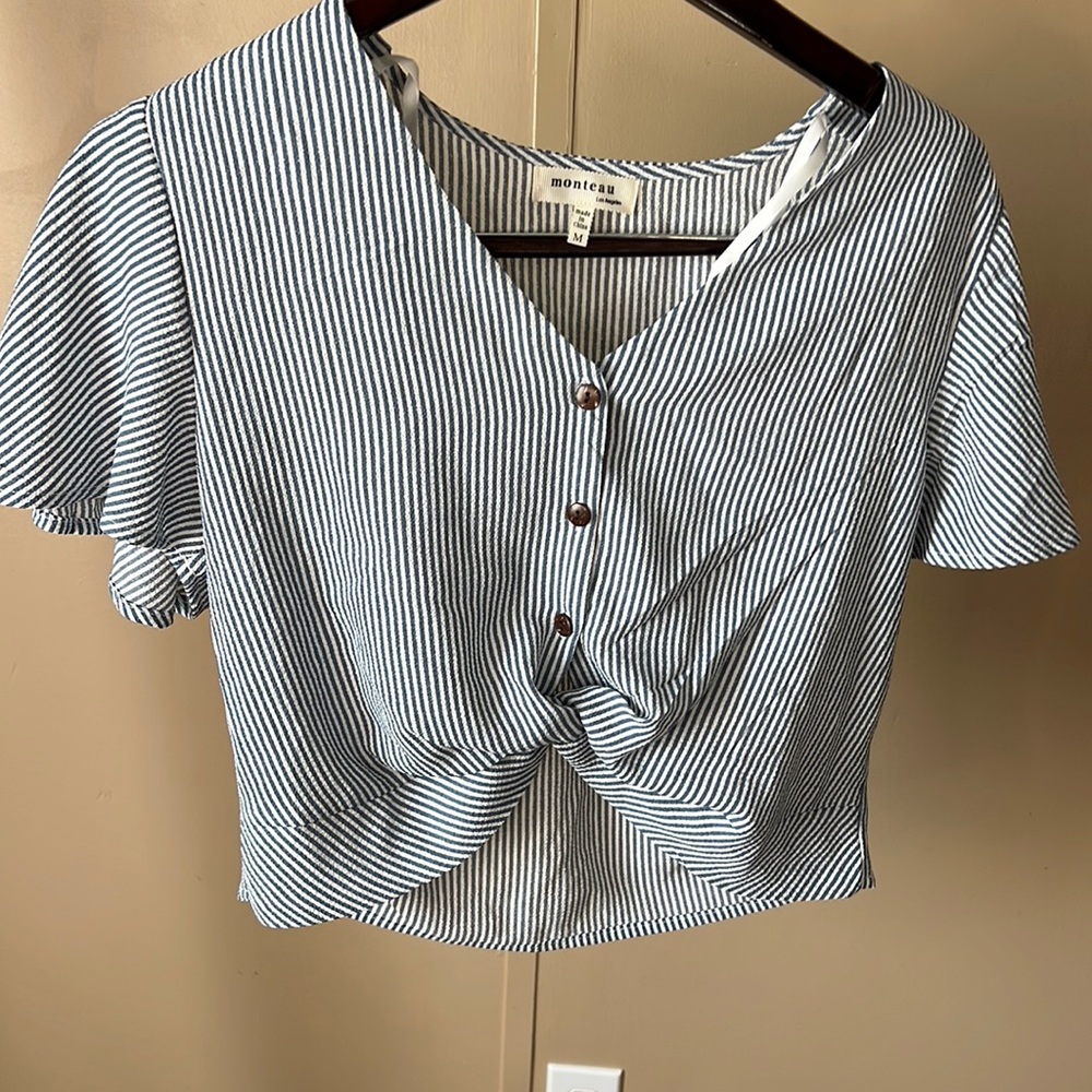 Stripe button front crop top